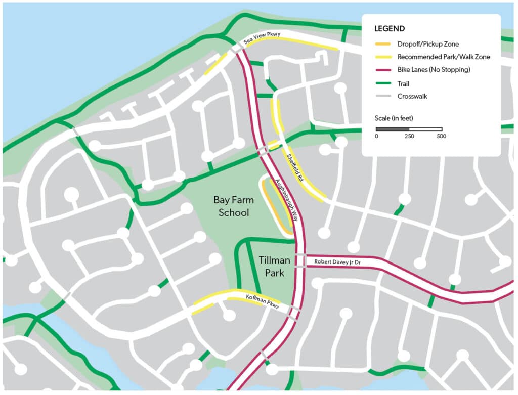 Alameda Post - a map of Bay Farm School biking infrastructure