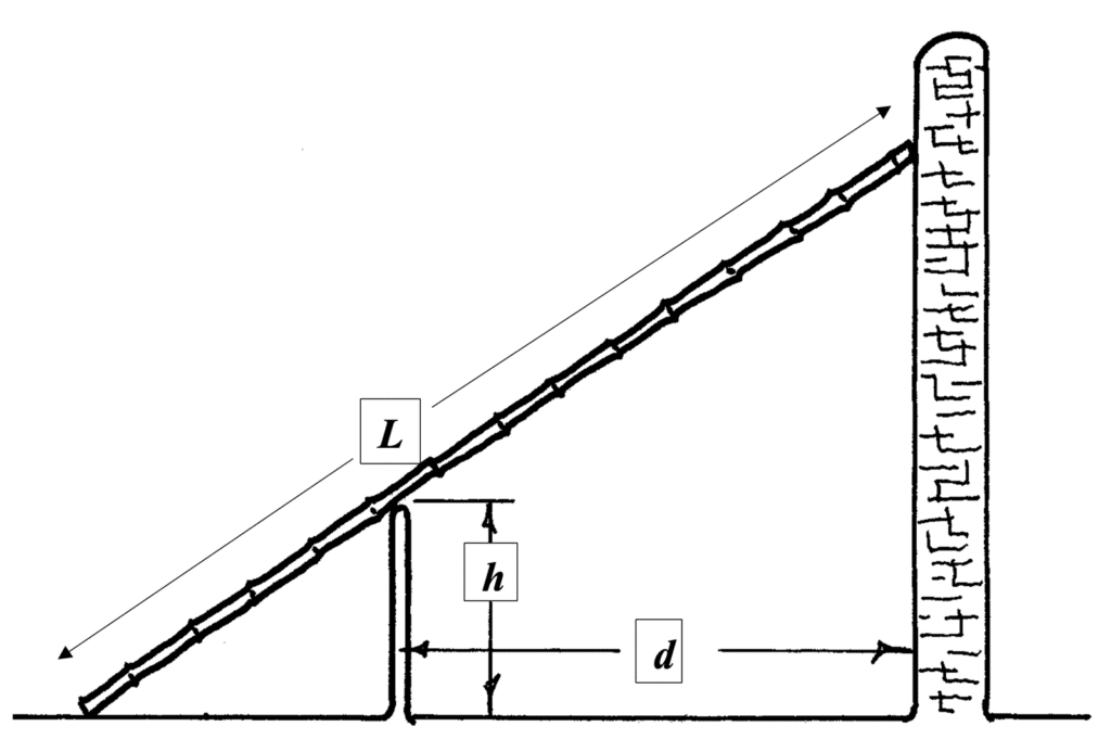 Alameda Post - a diagram of a pole to be used for a grape arbor, illustrating the math puzzle for February 16, 2024
