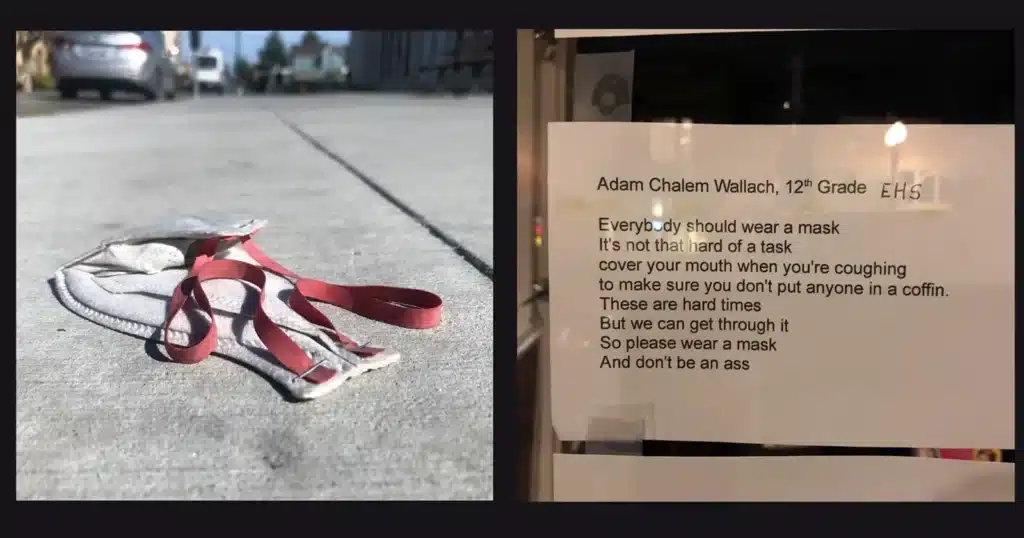 Alameda Post - a photo of a discarded mask and a poem by Adam Chalem Wallach