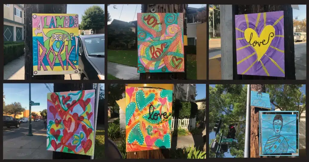 Alameda Post - small paintings posted as public art during the COVID-19 pandemic by Deidre Freeman