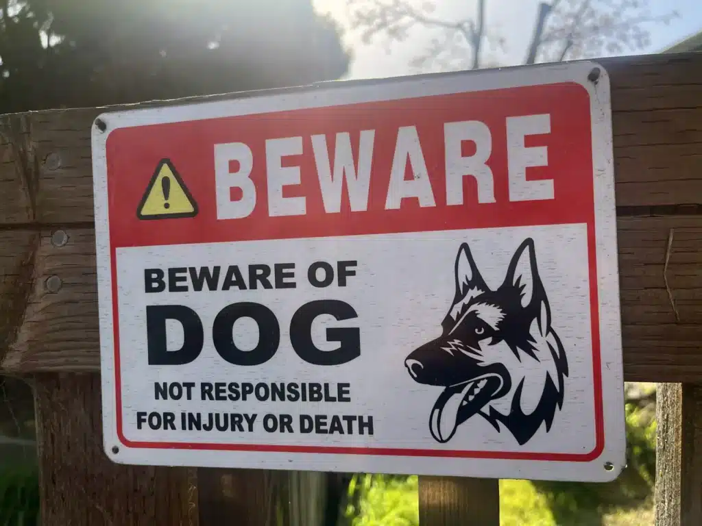 Alameda Post - an aggressive "Beware of the Dog" sign