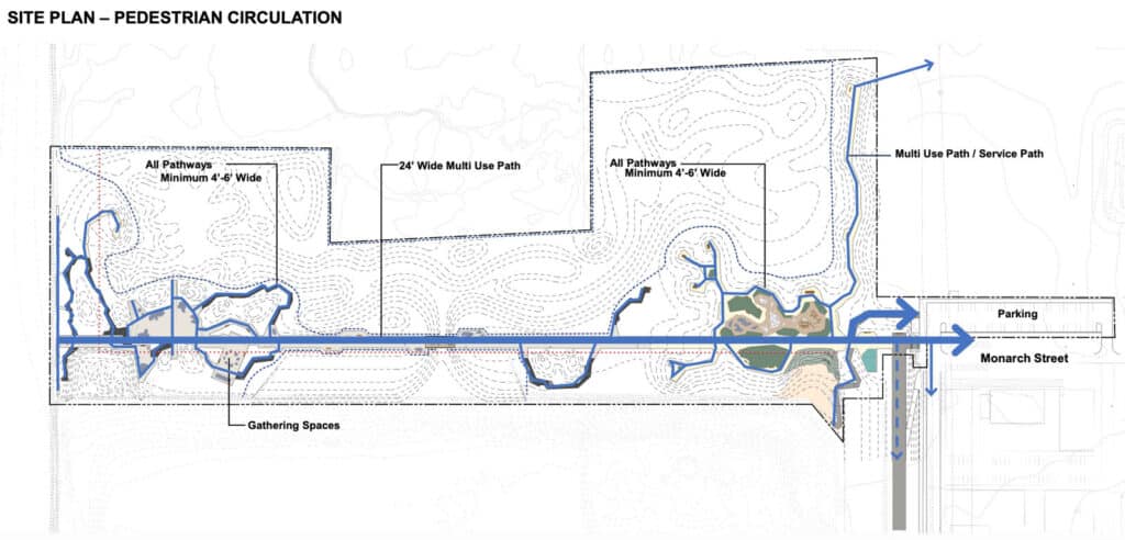 Alameda Post - a map of De Pave Park outlining where the pedestrian paths will be