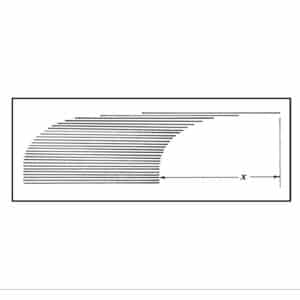 Alameda Post - a math diagram that represents a stack of playing cards. Thing lines are stacked like a deck. The image is viewed from the side, and the top cards are pushed out to create an arch. The distance from the bottom of the deck to the farthest point that the top card is pushed out is labeled "X"