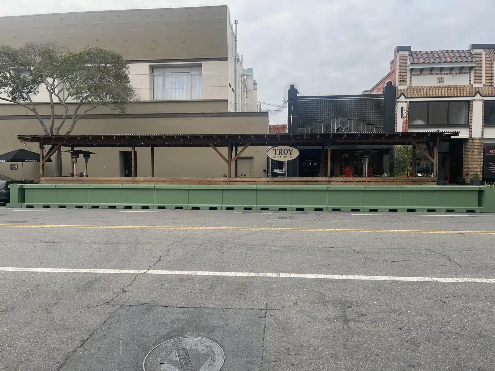 Alameda Post - Troy Restaurant parklet barricades after being installed