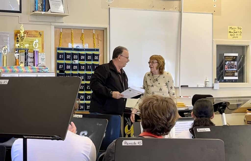 Alameda Post - Joe LoParo and Tyra Cable at the front of the AHS Band room