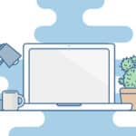 Alameda Post - a graphic of a laptop on a desk with a lamp, coffee cup, and cactus