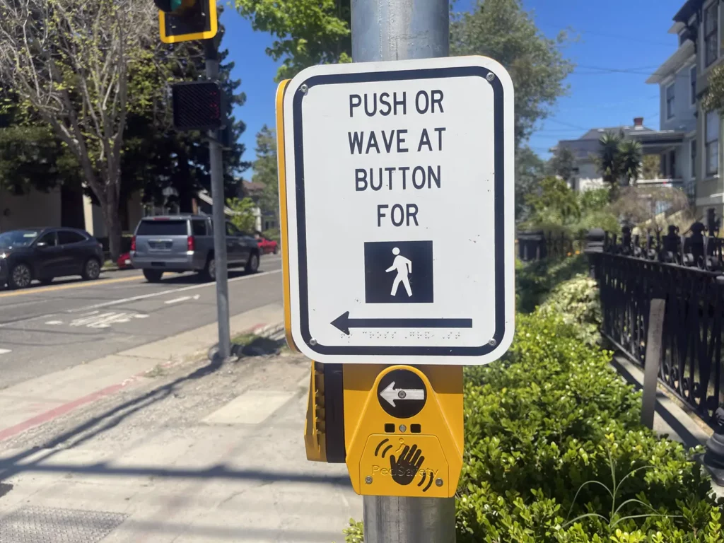 Alameda Post - New crosswalk request button at Encinal and Grand can be pressed or waved at