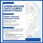 Alameda Post - the poster for the Fernside Boulevard Traffic Calming and Bikeways Project Community Workshop on June 5