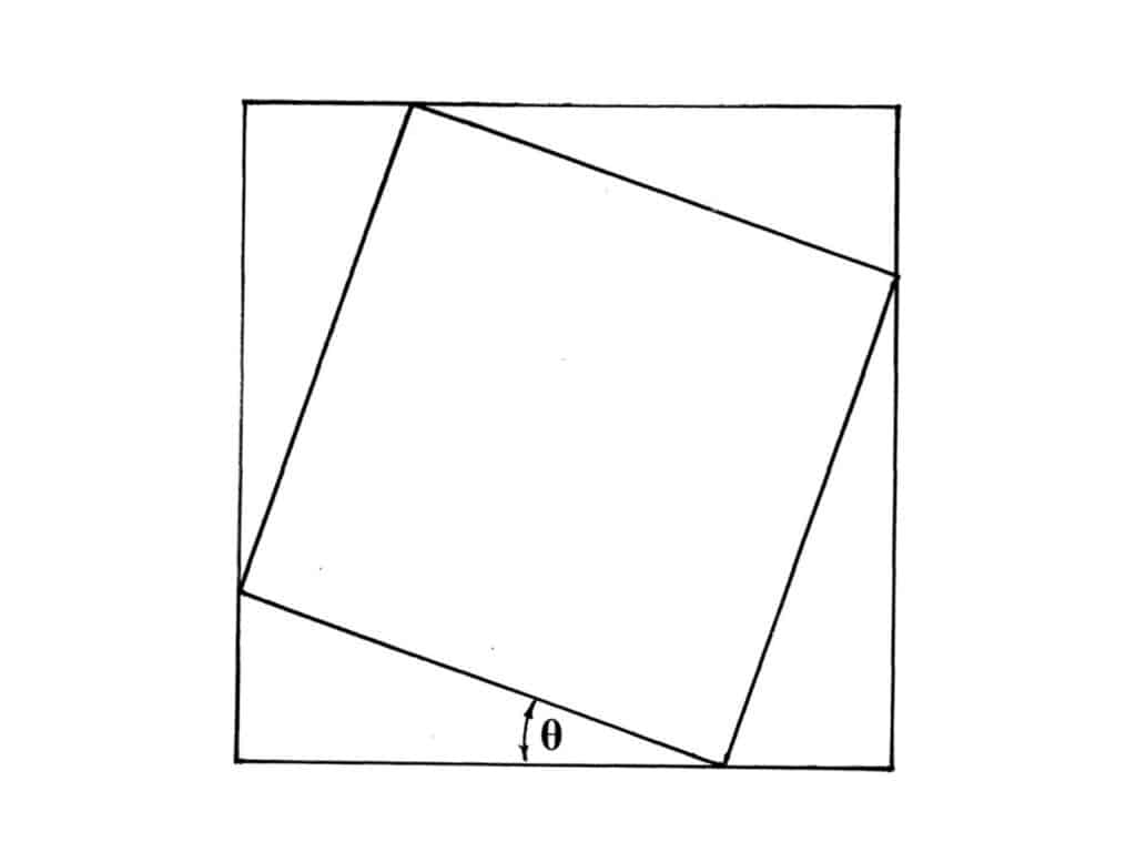 Alameda Post - a square with an inscribed square. The inscribes square touches the outer square at all four corners. The sides of the two squares make an angle theta. 