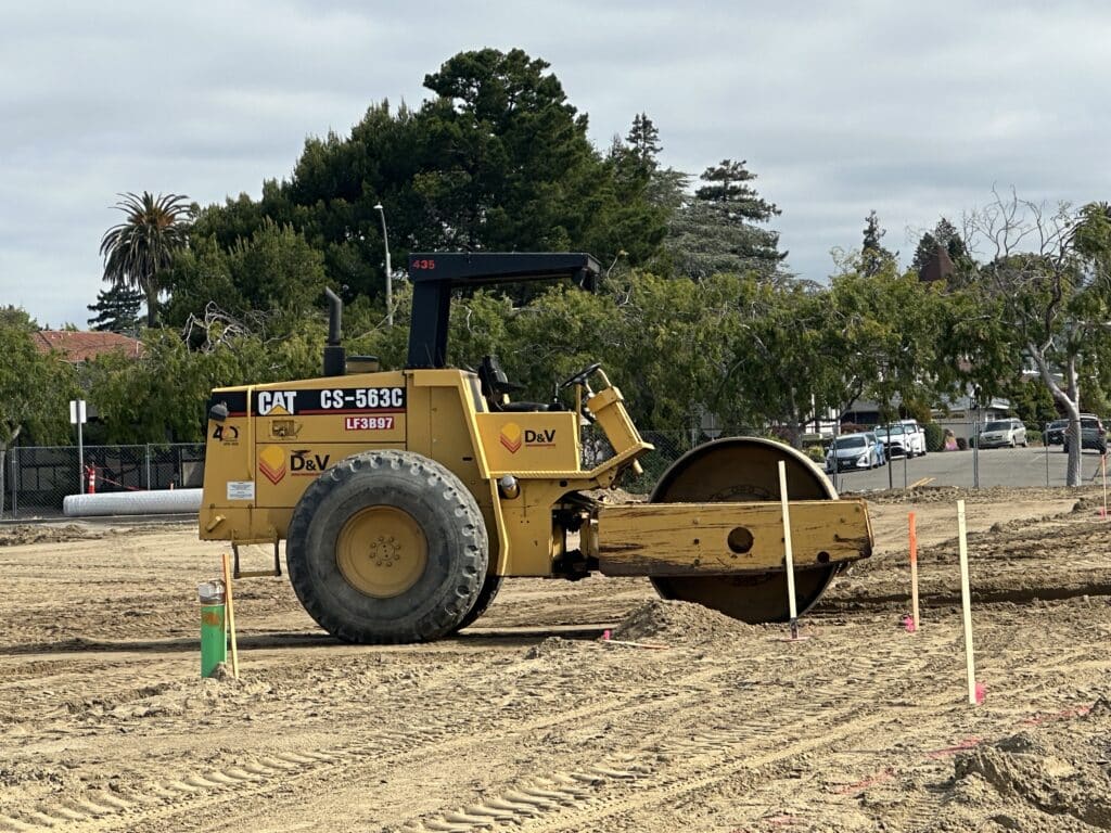 Alameda Post - A yellow vibra roller on the dirt at Lum School.