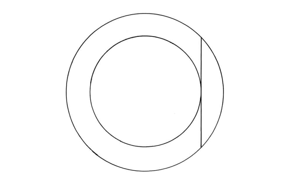 Alameda Post - Two concentric circles, with a chord drawn tangent to the inner circle.