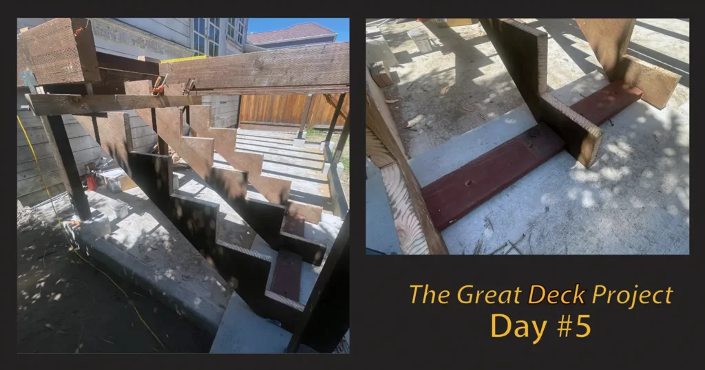 Alameda Post - The author's deck under construction with the text "The Great Deck Project Day #5" superimposed