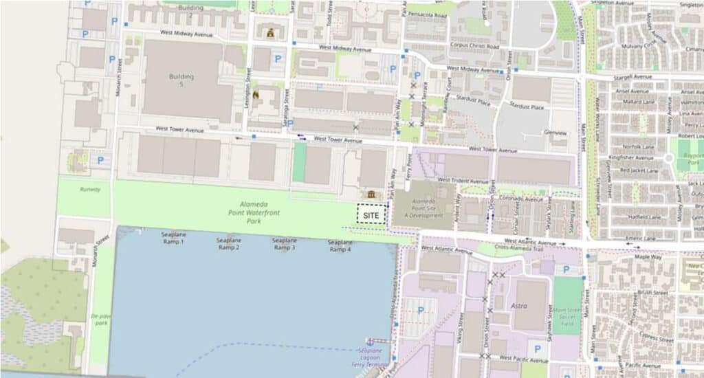 Alameda Post - a map of Alameda Point indicating where the arts center would go