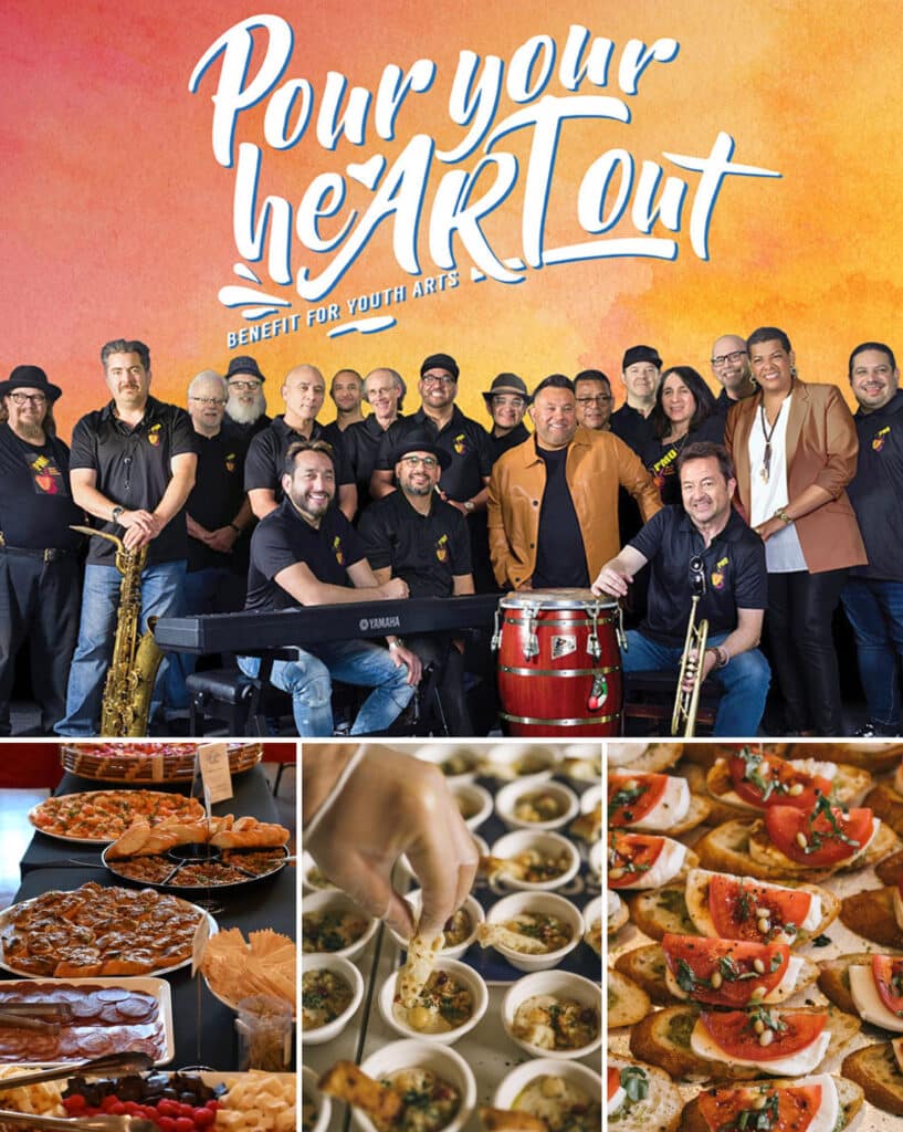 Alameda Post - a photo of Pacific Mambo Orchestra and several photos of spreads of small bites