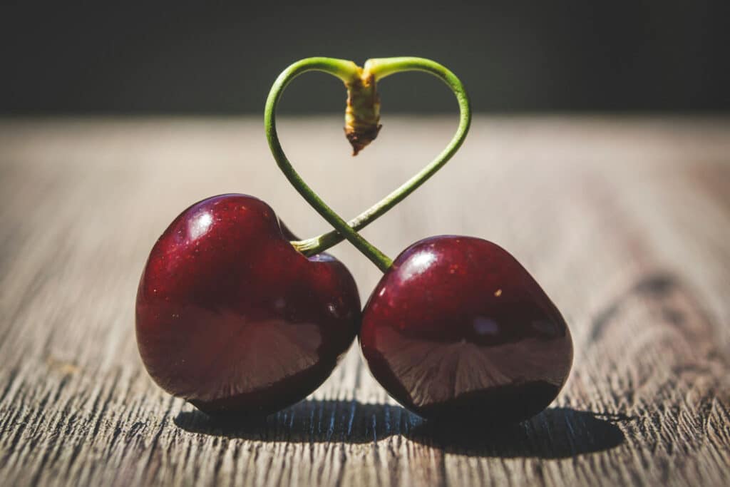 Alameda Post - two cherries connected at the stem, with the stem in the shape of a heart