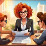 Alameda Post - illustration of a real estate agent sharing documents with potential homebuyers