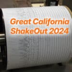 Alameda Post - A seismograph with "great California ShakeOut 2024" superimposed. Photo from https://commons.wikimedia.org/wiki/File:Seismogram_at_Weston_Observatory.JPG