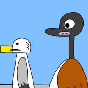 Alameda Post - Two Birds from Alameda characters Seagull and Goose walk next to each other