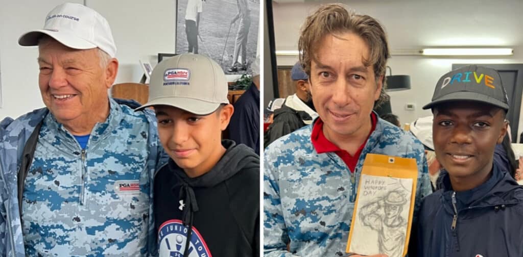 Alameda Post - two photos of PGA HOPE veterans standing with their youth partners