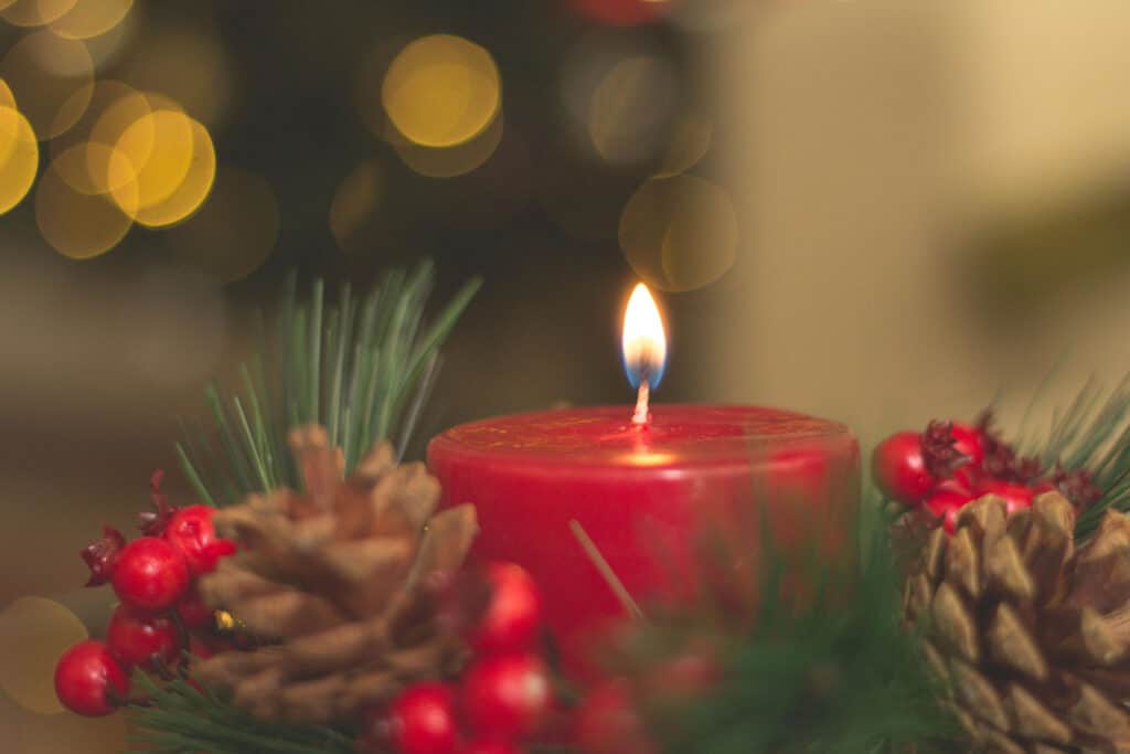 Alameda Post - a holiday candle in a centerpiece 