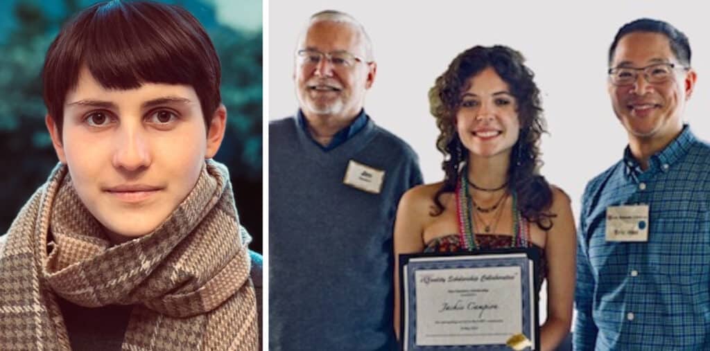 Alameda Post - a photo of Paul Gontard and a photo of Jackie Campion standing with an award between two people