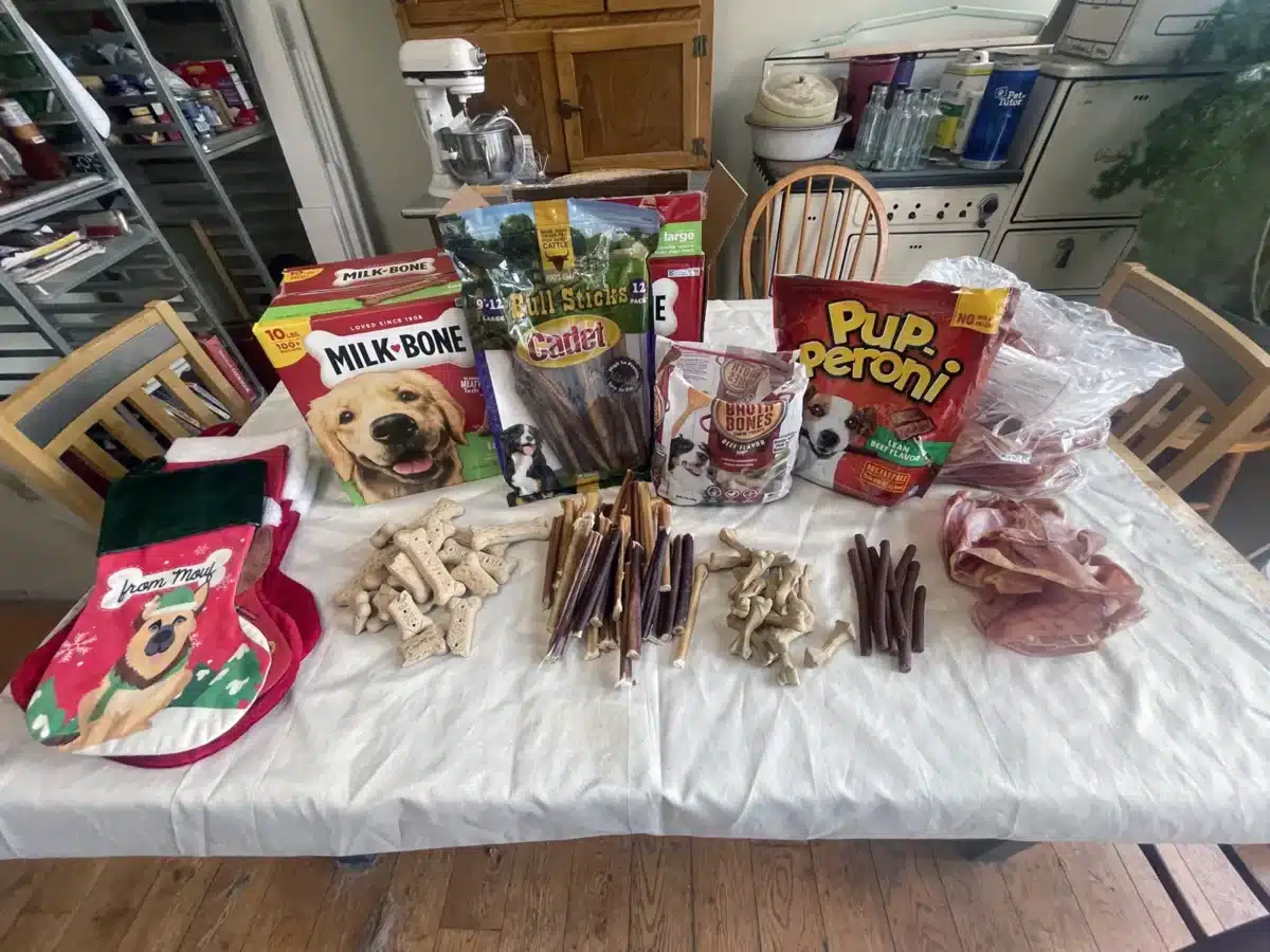 Alameda Post - a table full of treats ready to be put into Christmas stockings