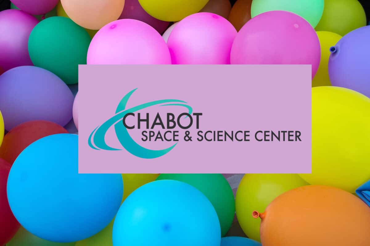 Alameda Post - a background of colorful balloons with the logo of the Chabot Space and Science Center