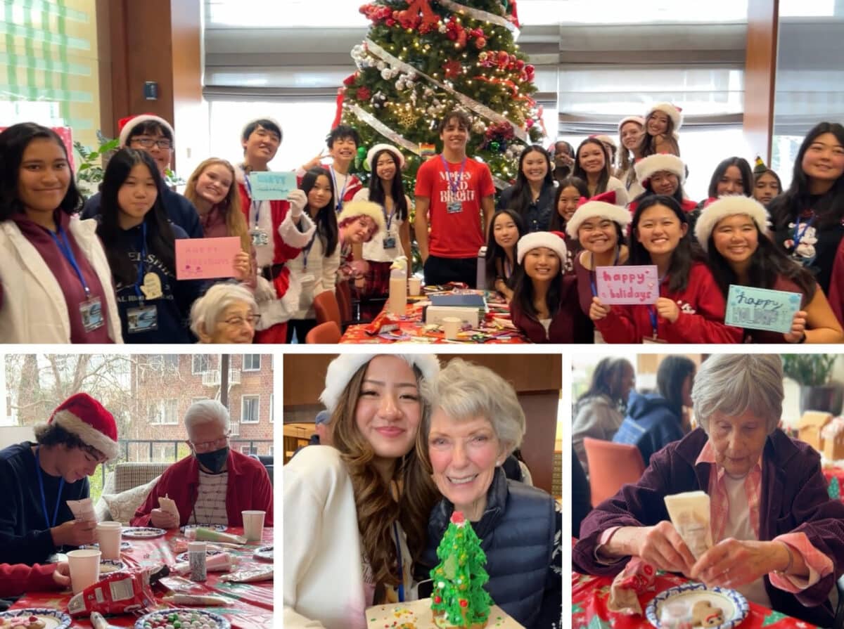 Alameda Post - a photo collage of EHS students and residents at St Paul's participating in Christmas crafts and projects