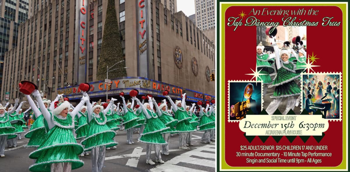 Alameda Post - the Tap Dancing Christmas Trees at a thanksgiving parade and a movie poster for a documentary about them