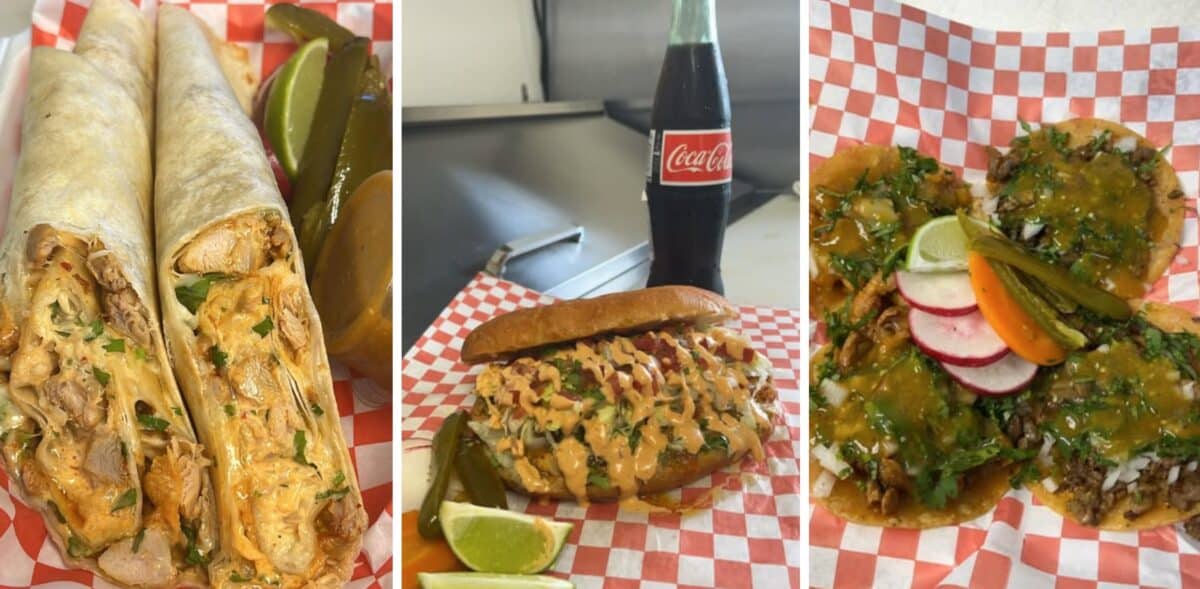 Alameda Post - photos of Mexican food including tacos, a burrito, and a sandwich