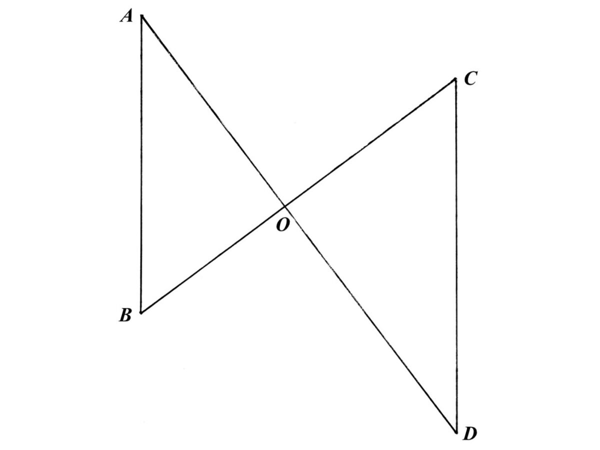 Alameda Post - two scalene triangles ABO and CDO touch at point O. 
