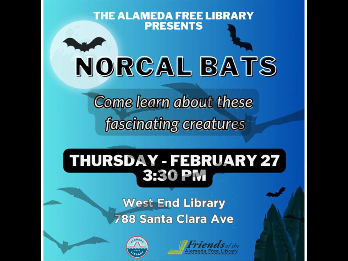 Alameda Post - a poster for the NorCal Bats event at the West End Library on Thursday February 27