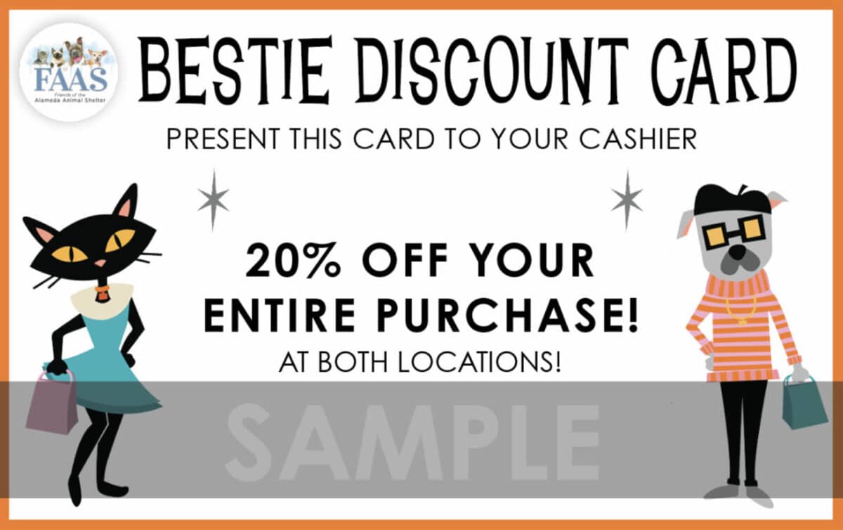 Alameda Post - a sample of a Bestie Discount Card to the Thrifty Kitty or Diggity Dog