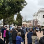 Alameda Post - a crowd gathered in front of City Hall for the Civic Display of Unity for Alameda Sanctuary City Status