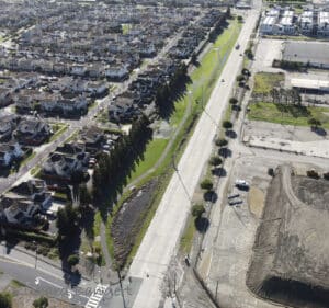 Alameda Post - an aerial view of Linear Park on Main Street