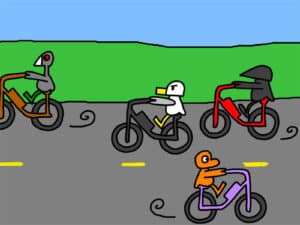 Alameda Post - various birds from Two Birds from Alameda ride around on bicycles on the road