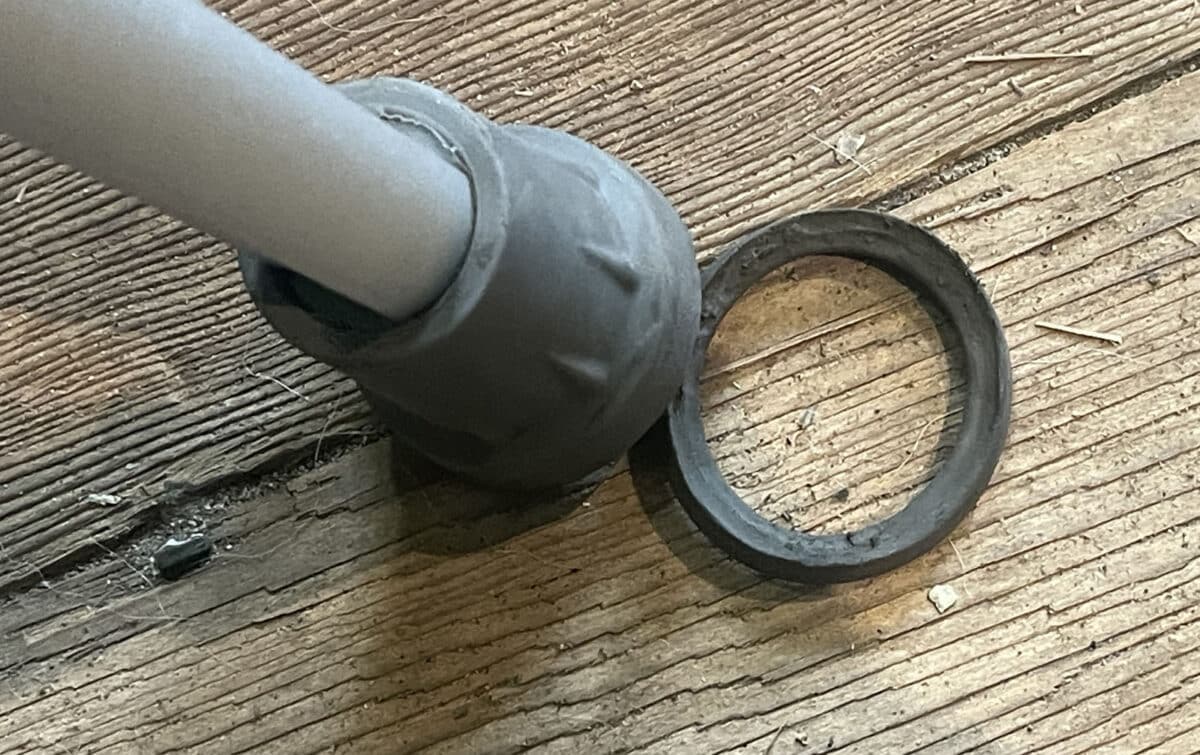 Alameda Post - the bottom of a crutch with the rubber seal deteriorating 