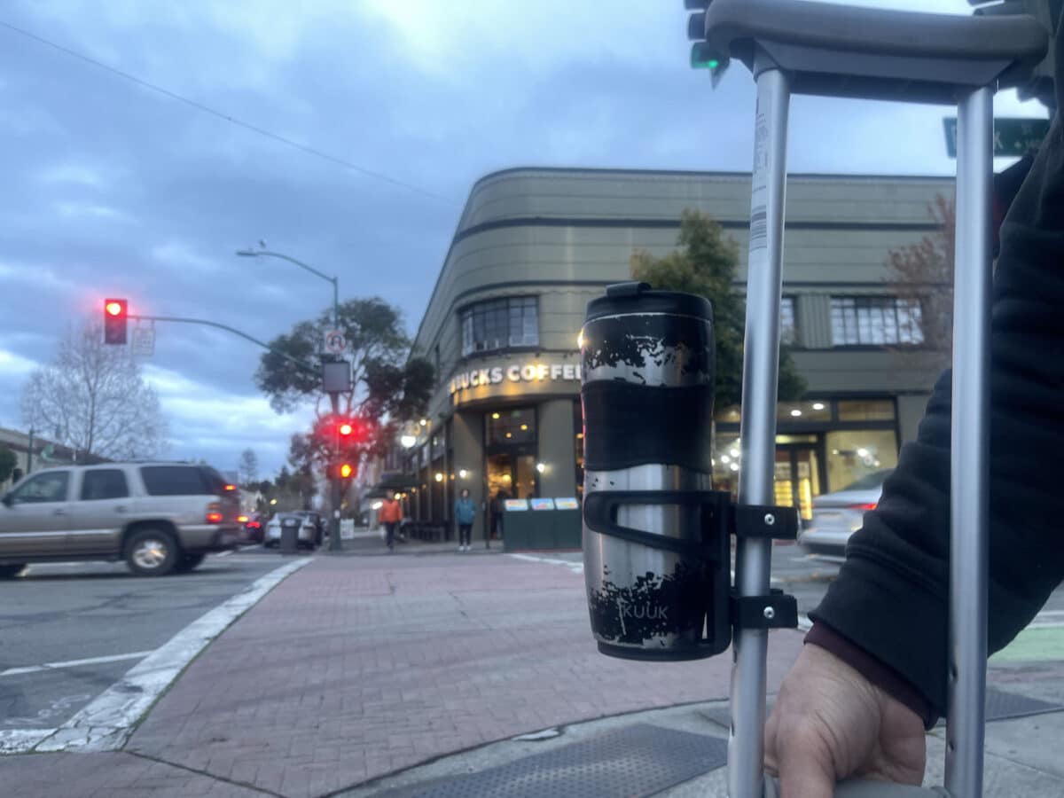 Alameda Post - a coffee cup holder on a crutch