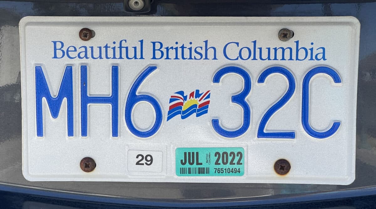 Alameda Post - a license plate from British Columbia