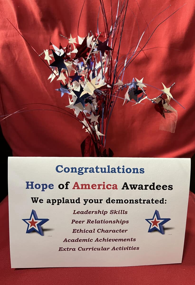 Alameda Post - a decoration that says "Congratulations Hope of America Awardees"