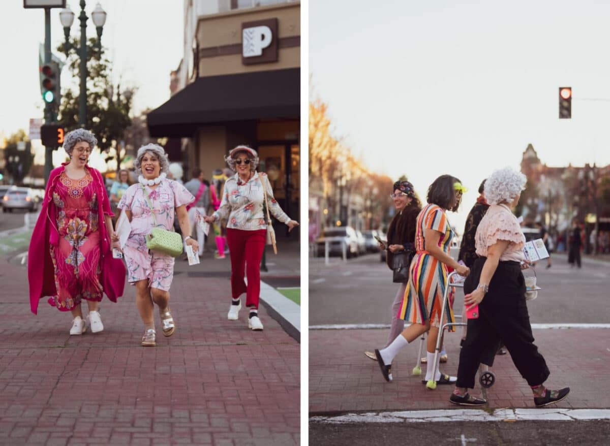 Alameda Post - GrannyCon participants cross Alameda crosswalks in their costumes