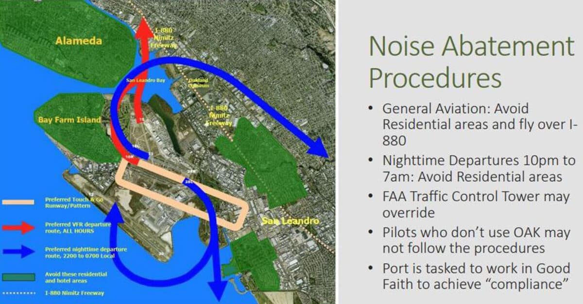 Alameda Post - a slide from a powerpoint of flight paths over Bay Farm, Alameda, and Oakland
