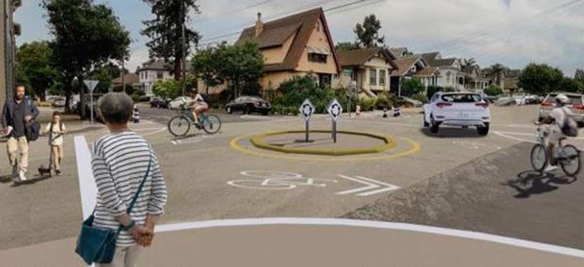 Alameda Post - a render of a neighborhood greenway traffic circle.