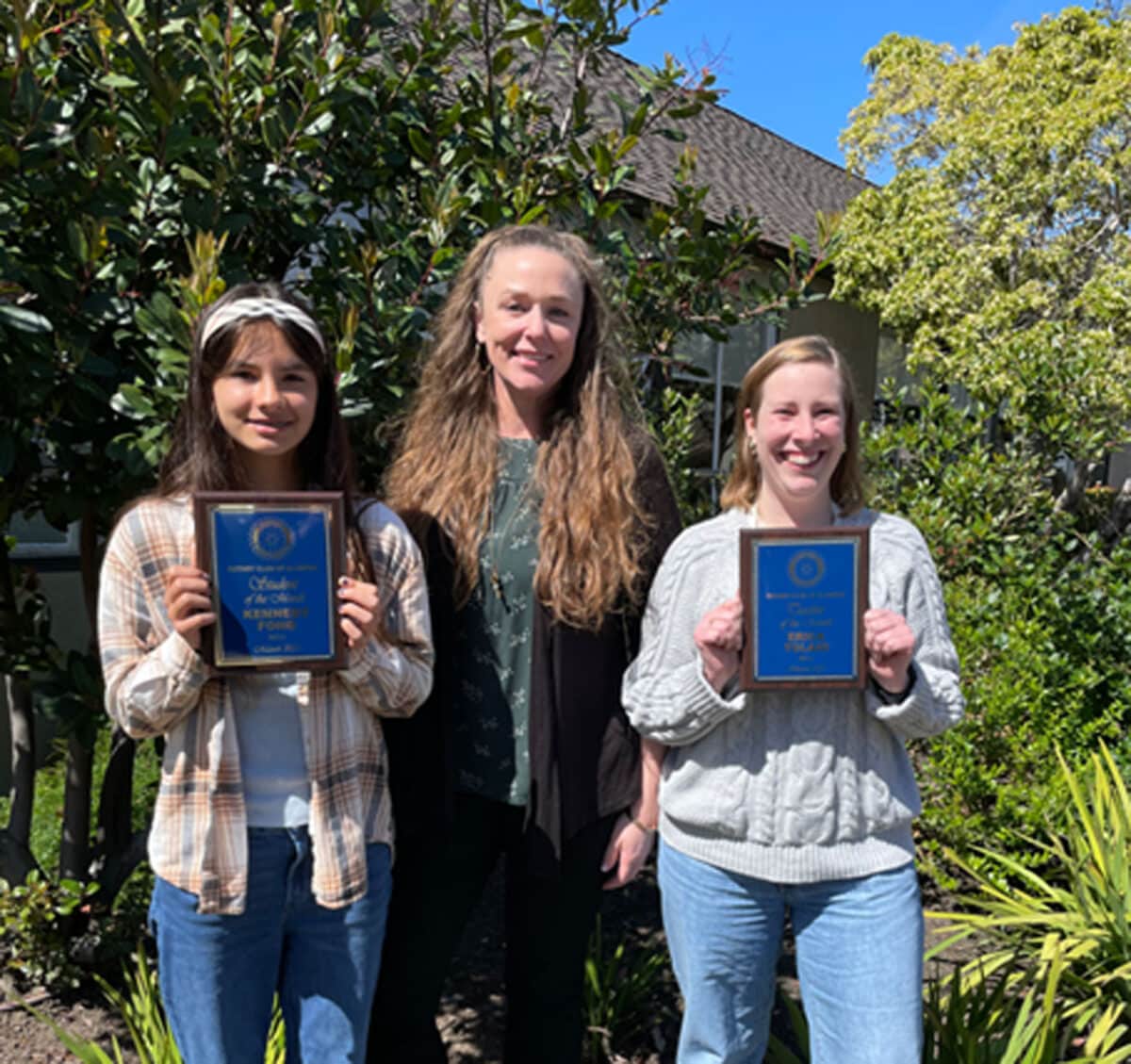 Alameda Post - a student, teacher, and principal all stand together. The student is Kennedy Fong, the Principal is Annalisa Moore, and Teacher is Erica Tolaio.