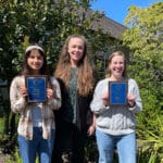Alameda Post - a student, teacher, and principal all stand together. The student is Kennedy Fong, the Principal is Annalisa Moore, and Teacher is Erica Tolaio.