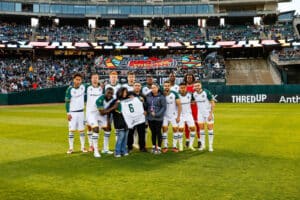 Alameda Post - the Oakland Roots pose for a group photo at the match against San Antonio