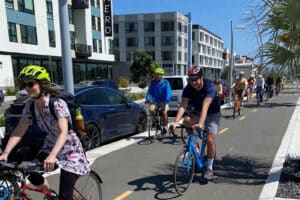 Alameda Post - bicyclists cycle on a bike path