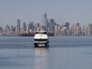 Alameda Post - an SF Bay Ferry is seen on the water coming away from SF