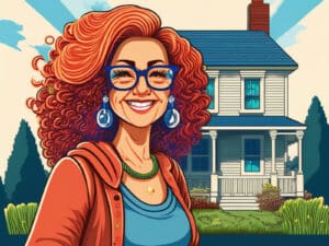 Alameda Post - a graphic of a red headed realtor standing in front of a house