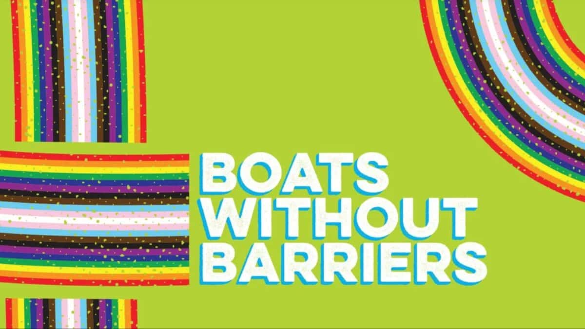 Alameda Post - a banner for Boats Without Barriers with the colors on LGBQT+ flags